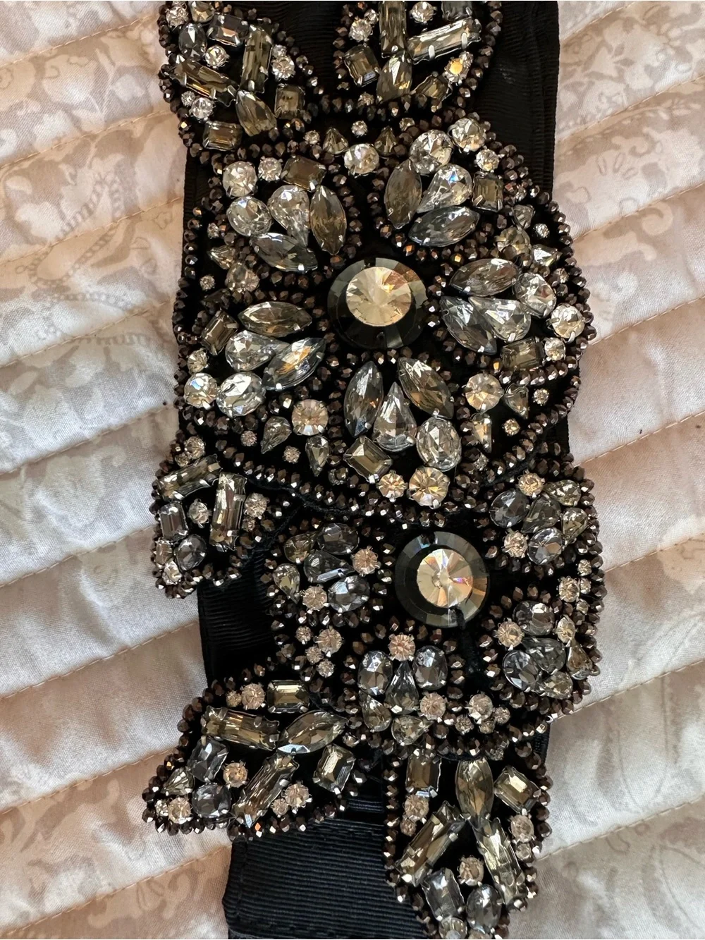 White House Black Market Black Embellished Elastic Waist Belt with Snap Closure
